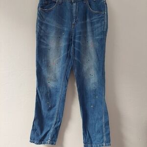 Cube Sugar Japanese Blue‎ Denim Linen Blend Size M Paint Drop Art